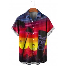 Men's Hawaiian Tiki Art Sunset Short Sleeve Shirt